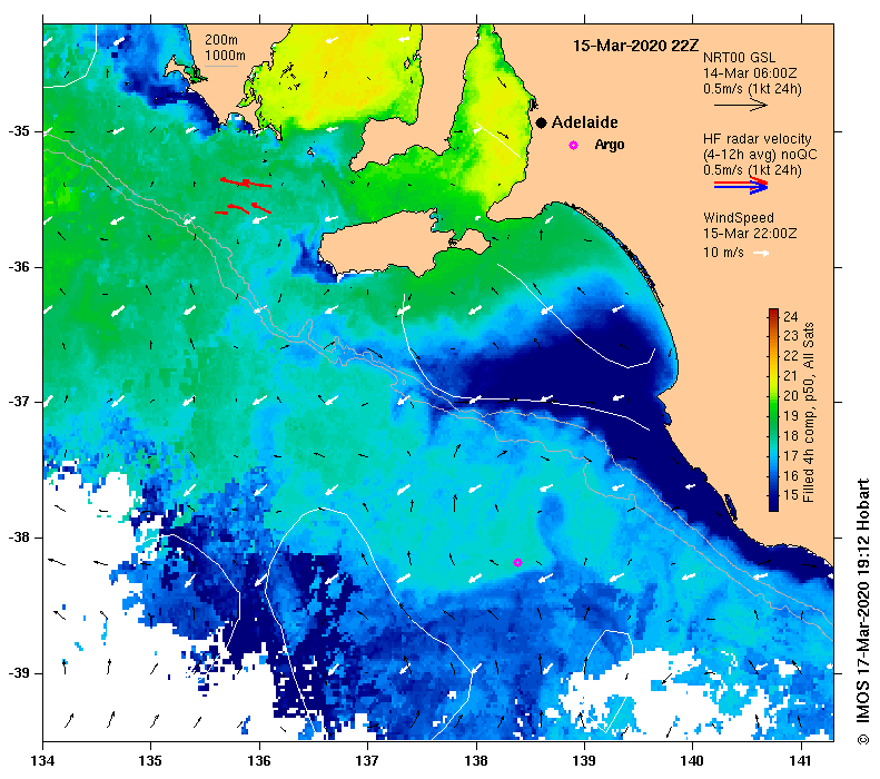 Bonney Coast Upwelling for 2020 from IMOS OceanCurrent